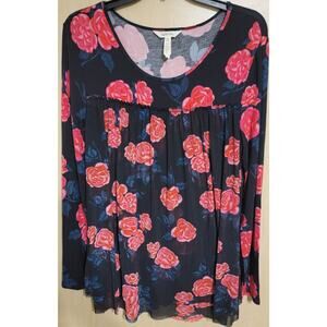 MATILDA JANE Black Red Roses Winter Blooms Jersey Mesh Shirt Tunic Top M